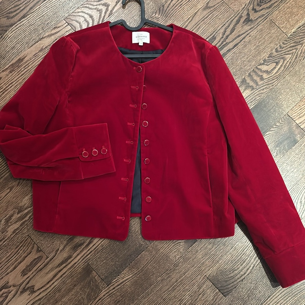 Sezane Red Marlys Button-Front Jacket - Picture 6 of 13